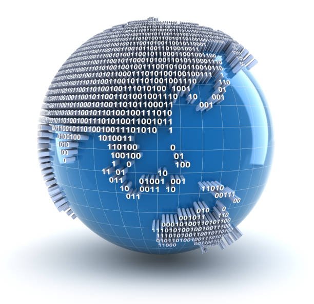 Earth with binary code, 3d render, clipping path provided